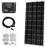 SARONIC Kit Panneau Solaire 100W 12V - Panneau Solaire 100W + Contrôleur de Charge de lumière LCD 10A + Câble Adaptateur 3m + Supports de Montage