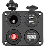 4-in-1 Car Charger Switch Panel, Dual USB Function Charger 2.1A & 1A + Voltmeter LED + ON/OFF Switch