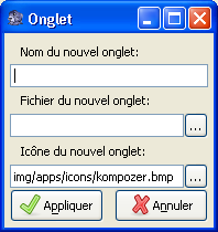 Fenêtre Ajouter un Onglet