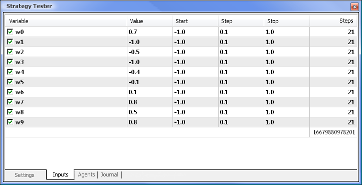Fig. 8. Setting the parameters and their respective ranges to be optimized Fig. 8. Setting the parameters and their respective ranges to be optimized