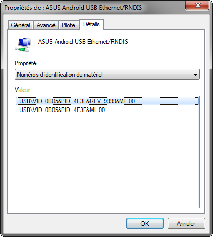 Identificateurs USB Asus TF101