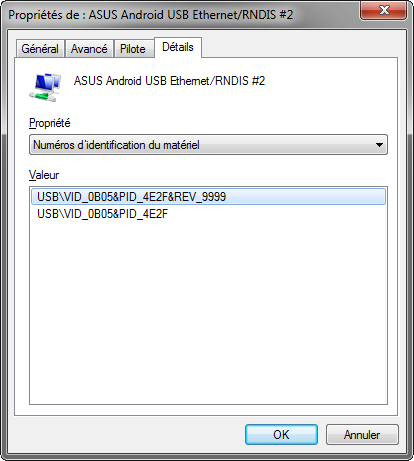 Identificateurs USB Asus TF101